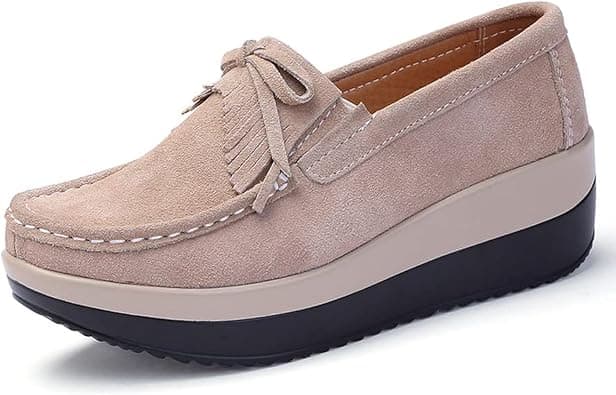 CrazySavage Women's Toning Rocker Walking Shoes Platform Suede Sneakers Slip On with Wedge Orthotic Insole Pain Relief Arch Support - متتبع أسعار Amazon.sa