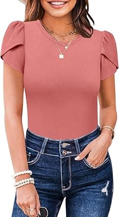 MIHOLL Women's Short Sleeve Shirt Round Neck Summer Casual Blouses Tops on Amazon.ae - Price Tracker