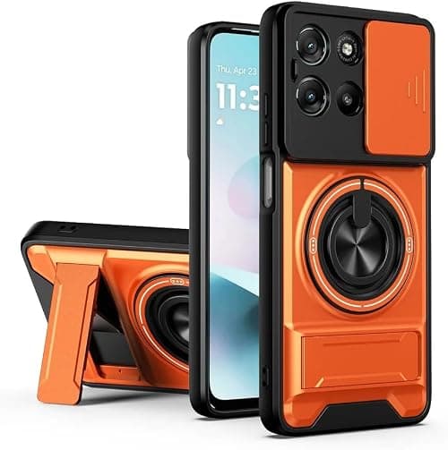 Gruattreay Compatible with Motorola Moto G77 5G Case, with Slide Camera Cover Heavy Duty Military Grade Shockproof Magnetic Ring Holder and Invisible Kickstand Case (Orange) on Amazon.ae - Price Tracker