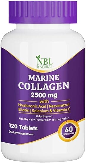 NBL Natural Hydrolysed Marine Collagen 2500mg with Hyaluronic Acid, Resveratrol, Biotin, Selenium &amp; Vitamin C, 120 Tablets on Amazon.ae - Price Tracker