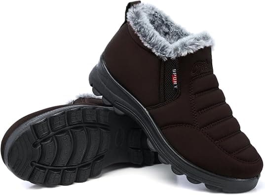 SHIBEVER Womens Snow Boots Ankle Booties Waterproof Winter Boots Synthetic Leather Side Zip Fashion Boots, Brown, 9 on Amazon.ae - Price Tracker