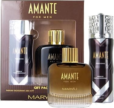 Maryaj Amante Perfume Gift Set for Men (Eau de Parfum Spray 100ml + Body Spray 200ml) على Amazon.ae - متتبع الأسعار