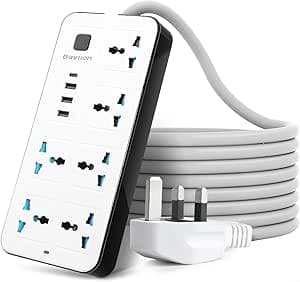 Baytion A38, 3U 6 Power Socket,Universal Electric Extension Cord with 1 Type-C Port,Extension Cords with 6Gang |3USB Ports,1.88 Meters Extenstion Power Cables for Home,Kitchen and Office(White) on Amazon.ae - Price Tracker