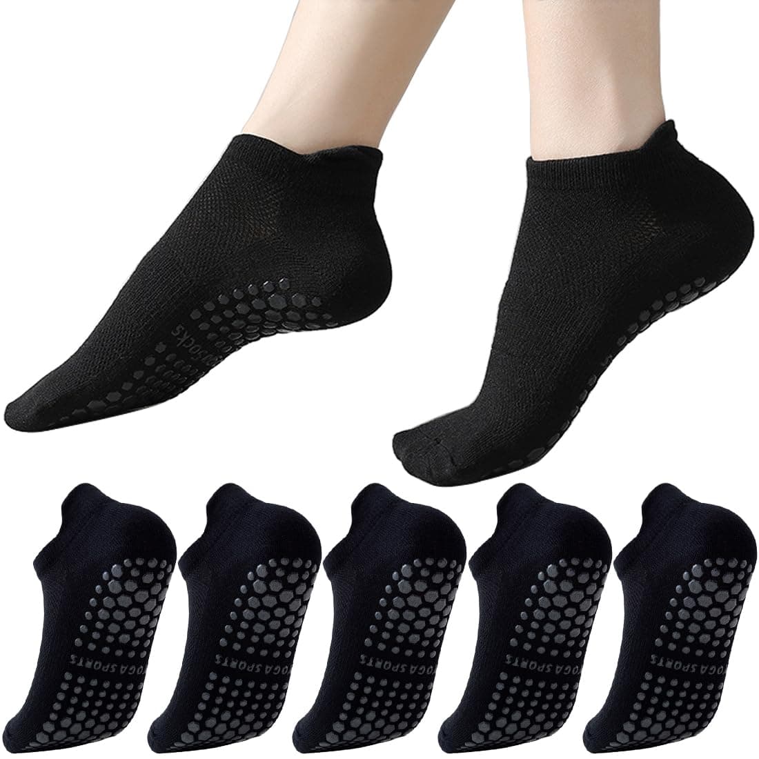 PUJANE 5 Pairs Grip Pilates Socks for Women, Non Slip Yoga Athletic Ankle Grippy Socks for Barre Ballet Gym Workout on Amazon.ae - Price Tracker