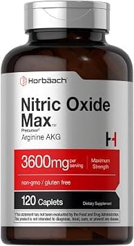 Horbäach Nitric Oxide Max 3600mg | 120 Caplets | with Arginine AAKG for Men and Women | Vegetarian, Non-GMO, & Gluten Free Pre Workout Supplement | by على Amazon.ae - متتبع الأسعار