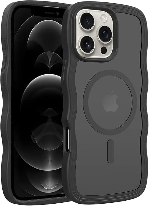 for iPhone 12/12 Pro Case, Compatible with Magsafe Wave Frame Design Translucent Matte Back Silicone Bumper Protective Magnetic Phone Case iPhone 12/12 Pro 6.1'' for Women Girls, Black on Amazon.ae - Price Tracker