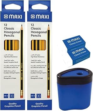 Maxi Hexagonal Graphite Pencil HB with Eraser tip 24pcs + Plastic Barrel Sharpener + PVC Free Classic Eraser-2pcs (Writing Combo Pack) - Amazon.ae Price Tracker