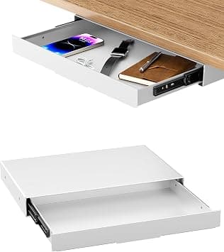 Under Desk Storage Drawer 375mm Wide - Smooth Slide Out Organizer for Standing Desk & Home Office, Max Load 8kgs, Quiet Glide, White على Amazon.ae - متتبع الأسعار