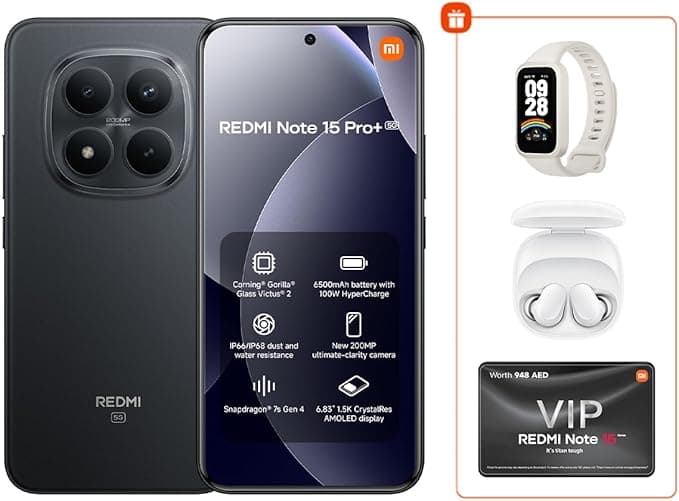 REDMI Note 15 Pro+ 5G Black 12G RAM 512G ROM + Xiaomi smart band 9 active + Redmi buds 6 Play - Global Version on Amazon.ae - Price Tracker