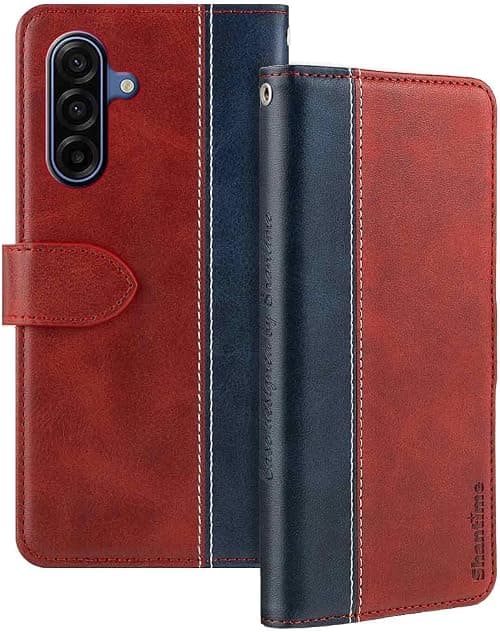 Two-Tone Leather Case for Galaxy M17 5G - Red | 6.74" Protective Flip Cover With Card Holder RFID Blocking Magnetic Kickstand Slim Fit Business on Amazon.ae - Price Tracker