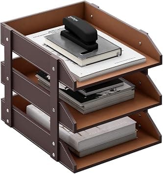 Office Organizer,SanPlus Leather Desk Document File Letter Organizer Tray,3 Tier Paper Magazine Storage Holder (brown) على Amazon.ae - متتبع الأسعار