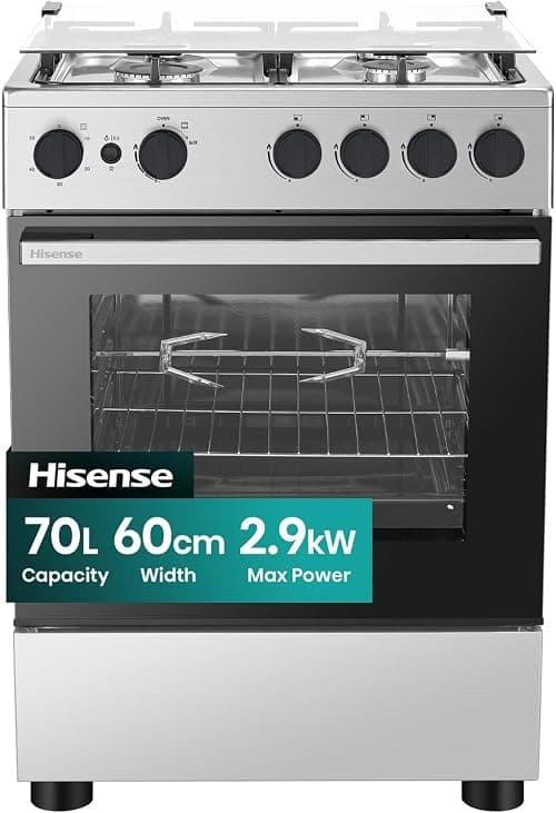 Hisense HFG60422RX, 60 * 52cm Full Gas Cooking Range, Cast Iron Pan Support, Seal Burners aut Ignition, Flame Failure Protection, 70 L Oven with Enamel Interior on Amazon.ae - Price Tracker