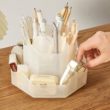 Rotating Art Supply Storage Organizer,Pencil Holder with 9 Compartment, Pen Storage Organizer, for Kids Art Desk, Homeschool Supplies, Home Office Desktop Organizer(Transparent white) on Amazon.ae - Price Tracker