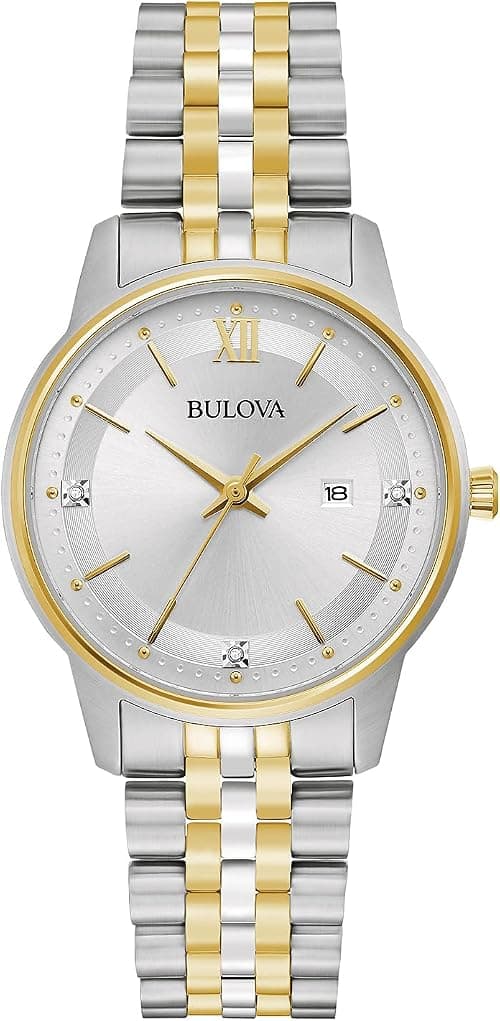 Bulova Ladies' Classic Diamond Two-Tone Gold Stainless Steel 3-Hand Calendar Date Quartz Watch on Amazon.ae - Price Tracker