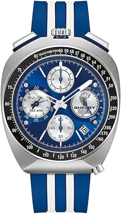 Bulova Racer Shelby Limited Edition 98B452 – Men's Watch Chronograph High Precision 262 kHz, 43 mm, Blue Dial, Steel Case, Rubber Strap, Sapphire Crystal on Amazon.ae - Price Tracker