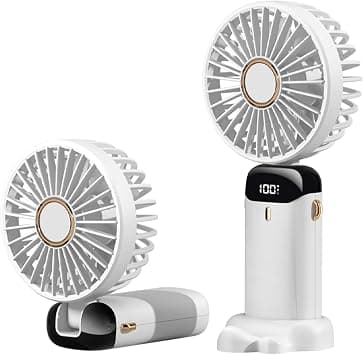 Portable Handheld Fan,Mini Foldable Desk Fan,USB Rechargeable Fans with 5 Speeds,Battery Operated Mini Handheld Fan with LED Display for Home Office Travel (White) على Amazon.ae - متتبع الأسعار