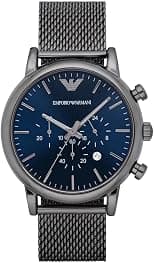 Emporio Armani Men's Blue Dial Stainless Steel Analog Watch - Ar1979, Black - Best Deal Finder