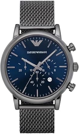 Emporio Armani Men's Blue Dial Stainless Steel Analog Watch - Ar1979, Black - Best Deal Finder