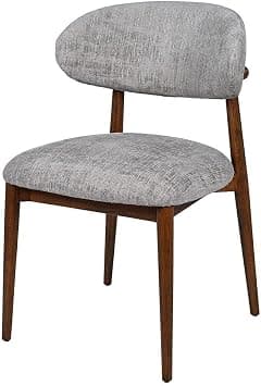 Modern Dining Chair with Curved Back, Beige Upholstered Fabric Seat, Imitation walnut wood color metal Legs, Mid-Century Style (Grey With Walnut Matel Leg) on Amazon.ae - Price Tracker
