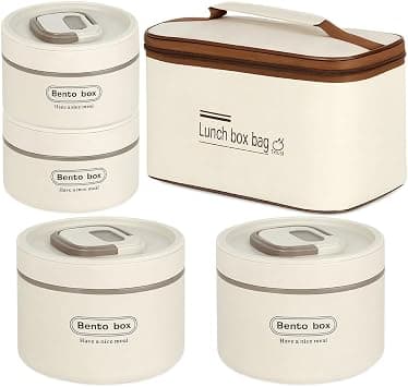 Insulated Lunch Box Bag with Bento Box Set | 4-Layer Thick Thermal Lunch Bag | Leakproof Food Containers with Stainless Steel Inner | Portable Meal Prep Box for Work, School & Travel على Amazon.ae - متتبع الأسعار