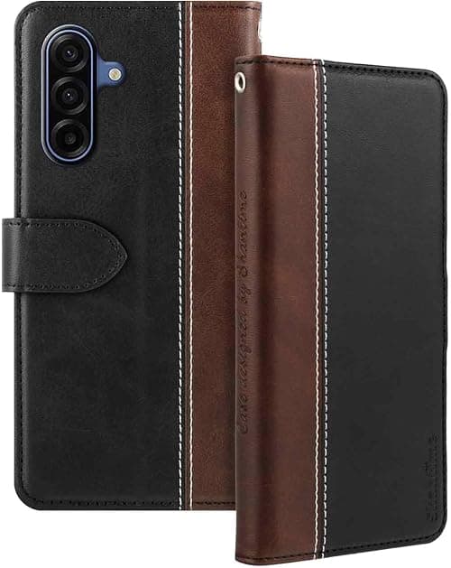 Two-Tone Leather Case for Galaxy M17 5G - Black | 6.74" Protective Flip Cover With Card Holder RFID Blocking Magnetic Kickstand Slim Fit Business on Amazon.ae - Price Tracker