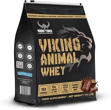 VIKING FORCE Animal Whey- Chocolate flavour Nordic muscle gainer and recovery formula, 10lbs, 151 servings, 23.7g protein per serving, with added vitamins and minerals " على Amazon.ae - متتبع الأسعار