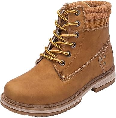 Athlefit Women's Work Waterproof Hiking Combat Boots Lace up Low Heel Booties Ankle on Amazon.ae - Price Tracker