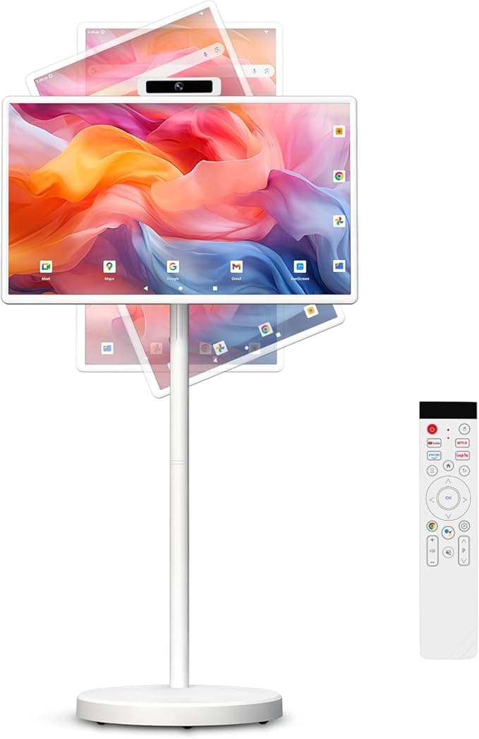 32 Inch Portable Smart TV,1080P Touchscreen Monitor, Android 15 Rolling TV on Wheels, 5MP Camera, 8-10H Battery, 8+128GB Storage, Voice/Airmouse Remote Control, 360° Rotatable Screen Easy Setup on Amazon.ae - Price Tracker