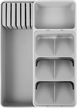 Expandable Kitchen Drawer Organizer, Adjustable Cutlery Tray with Knife Holder for Utensils, Forks, Spoons, Grey Utensil Storage Box, Fits Most Standard Drawers, Medium Size on Amazon.ae - Price Tracker