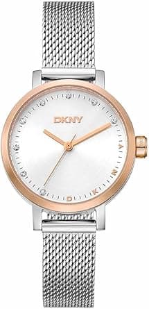 DKNY Soho Mini Round Shape Analog Wrist Watch for Women, 30 mm Case Size, Silver/Rose Gold on Amazon.ae - Price Tracker