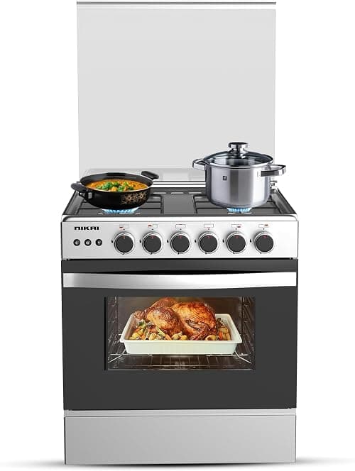 Nikai 60X60cm 4 Burner Full Safety Freestanding Gas Cooker, Auto Ignition, Double Glass Oven Door for Close Door Grilling with Turnspit, Glass Lid & Oven Lamp, St. Steel Finish - U6068FSE1 (Silver) on Amazon.ae - Price Tracker