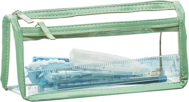 Clear Pencil Case Bag Pen Holder Stationery Dual Zipper Organizer Makeup Pouch for School Office Travel, Green - Best Deal Finder