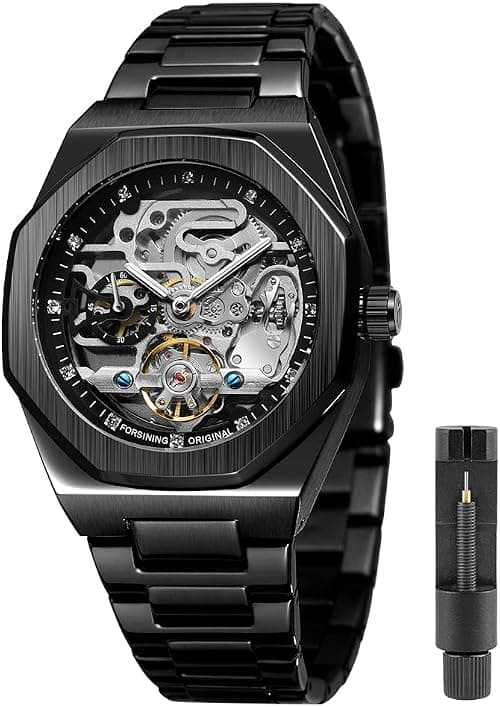 Mechanical Mens Watches Fashion Automatic Male Clock Blue Stainless Steel Waterproof Business Skeleton Watch… على Amazon.ae - متتبع الأسعار