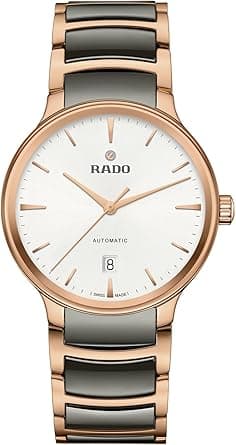 Rado Centrix Automatic White Dial, Date Display at 6 o'clock Rose Gold and Silver Bracelet, Swiss Automatic Movement on Amazon.ae - Price Tracker