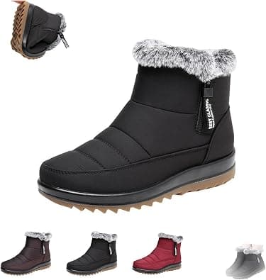 Women's Winter Waterproof Non-Slip Fleece Snow Boot, Warm Fur Lined Ankle Boots Outdoor Mid Calf Boots with Zipper على Amazon.ae - متتبع الأسعار