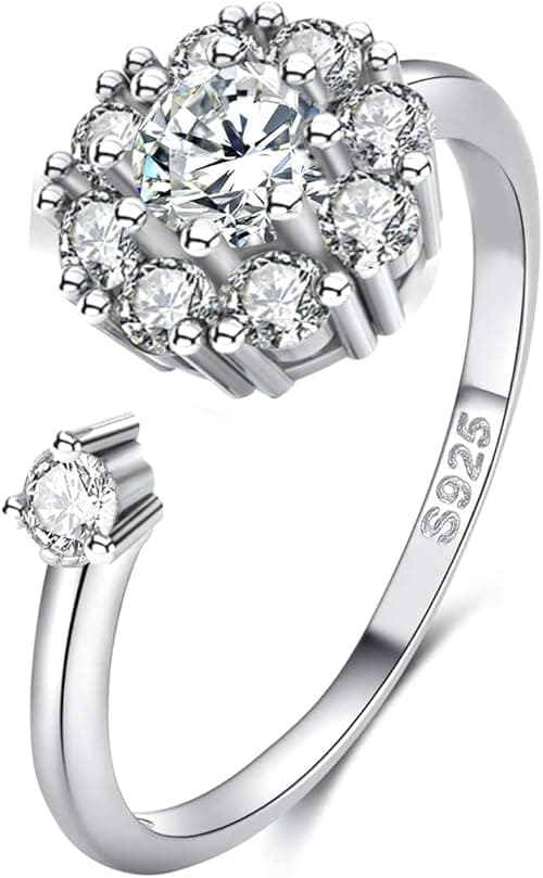 Women's Moissanite ring, 925 silver plated with 18K white gold, lab-created Moissanite diamond, adjustable open silver ring, engagement ring, jewelry gift. on Amazon.ae - Price Tracker