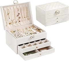 Jewelry Box 3 Layer Jewellery Organizer for Women Girls,Jewellery Storage Case with Lock and Removable Tray,for Necklace, Earrings, Bracelets, Rings (White) - Amazon.ae Price Tracker