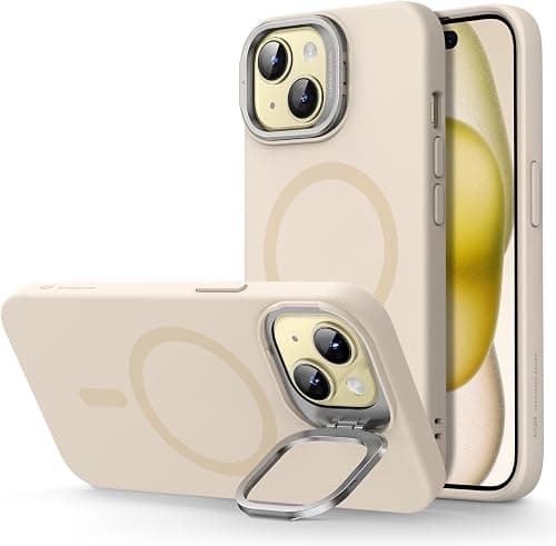 ESR for iPhone 15 Case, MagSafe Silicone Case with Stand, Military-Grade Protection, Built-In Camera Stash Stand, Magnetic Phone Case for iPhone 15 Pro Max, Cloud Series, Light Tan on Amazon.ae - Price Tracker