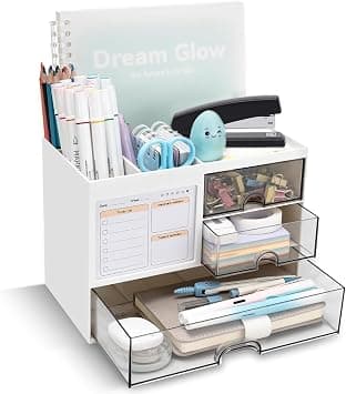 Desk Organizer, Desktop Organizer Box with 5 Grids & 3 Drawer, Multi-Functional Pencil Pen Holder for Desk, Plastic Stationery Organizer for Office Supplies and Desk Accessories,Table Decor on Amazon.ae - Price Tracker