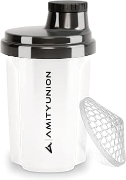 AMITYUNION Protein Shaker 300 ml "Heaven" Leak-Proof, BPA-Free with Click-In Strainer & Scale for Creamy Whey Shakes, Gym Fitness Cup for Isolates & Sports Concentrates, Protein Shaker White Black على Amazon.ae - متتبع الأسعار