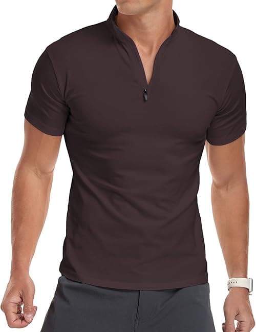YTD Men's Long/Short Sleeve Polo Shirts Quarter-Zip Casual Slim Fit Mock Neck Basic Designed Cotton Shirts on Amazon.ae - Price Tracker