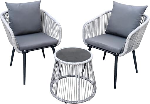 YIYAN 3 Piece Patio Bistro Set, Wicker Outdoor Patio Set with Enhanced Comfort Seating, Round Glass Top Coffee Side Table, Patio Rattan Conversation Set for Balcony, Lawn, Garden, Backyard,Gray - Amazon.ae Price Tracker