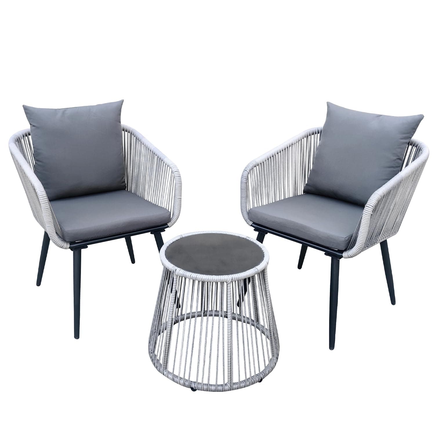YIYAN 3 Piece Patio Bistro Set, Wicker Outdoor Patio Set with Enhanced Comfort Seating, Round Glass Top Coffee Side Table, Patio Rattan Conversation Set for Balcony, Lawn, Garden, Backyard,Gray on Amazon.ae - Price Tracker