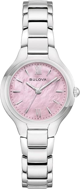 Bulova Ladies Quartz Classic, Silver-Tone Stainless Steel Case & Pink Mother-of-Pearl Dial (Model: 96L356) - Best Deal Finder