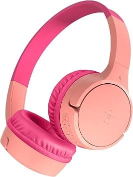 Belkin SoundForm Mini Kids Wireless Headphones with Microphone - Pink | Kids Headphones, 85dB Volume Cap, 30H Battery, Intuitive Controls, Stickers and 3.5mm Aux Cable Included, USB-C Fast Charging on Amazon.ae - Price Tracker