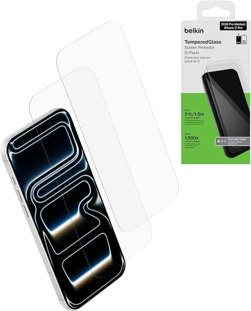 Belkin TemperedGlass Screen Protector for iPhone 18 Pro / 17 Pro, 2 Pack على Amazon.ae - متتبع الأسعار