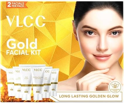 VLCC Gold Facial Kit for Bright & Glowing Skin 60g | 6-Step Facial Kit with Gold Infused Products | Cleanser, Scrub, Gel, Cream, Peel-Off Mask, & Moisturizing Gel | Instant Glow & Hydration. - Best Deal Finder