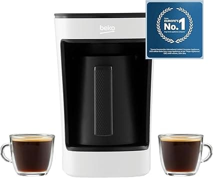 Beko Turkish Coffee Machine TKM2341W, 5 Cup Capacity, 580 Watts, Anti Spill Technology, Audio Warning, One Touch Control, CookSense2, Delicious & Foamy Turkish Coffee - White on Amazon.ae - Price Tracker