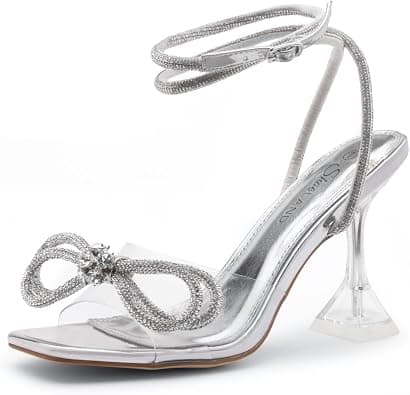 Shoe Land Womens SL-NAOMI Clear Heeled Sandals with Double Bowknots Open Toe Stiletto High Heel Dress Party Wedding Crystal Shoes on Amazon.ae - Price Tracker