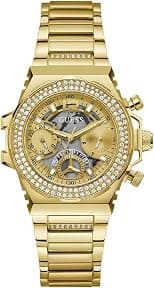 GUESS Gold-Tone Crystal Cut-Through Multifunction Watch - Best Deal Finder
